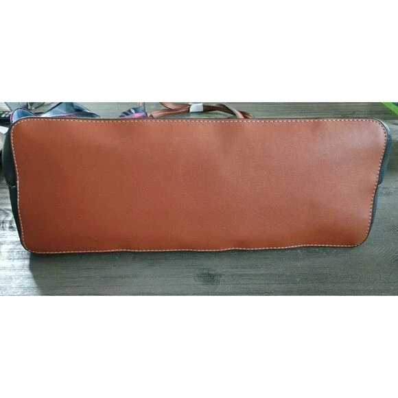 London Fog Black & Tan Brown Handbag Shoulder Bag New Vegan Leather - Picture 4 of 10